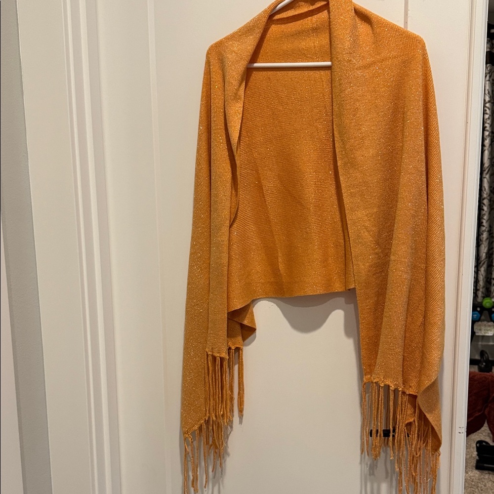 Shimmery Mustard yellow knit Scarf wrap with Fringe
